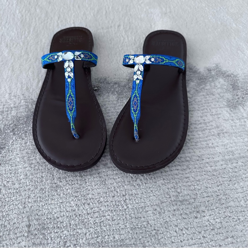 Hollister Beaded Blue and White Sandals Size 7